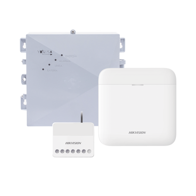 (AX PRO + YONUSA) KIT de Alarma AX PRO / Incluye: 1 Hub con bateria de respaldo / 1 Energizador 2500Mts Lineales / 1 Relevador  0 a 36 Vcc (Max. 5 A) con Entrada de Alarma 27/7 | DS-PWA48-SYSNG