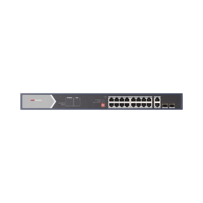 Switch Gigabit PoE+ / No Administrable / 16 Puertos 1000 Mbps PoE+ (4 Puertos PoE++ 90 W) / 2 Puertos 1000 Mbps Uplink + 2 Puertos SFP de Uplink / Modo Extendido hasta 300 Metros / 225 W | DS-3E0520HP-E