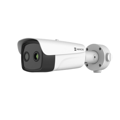 (HIKMICRO) Bala IP Bi-espectral / Térmica (384 X 288 / 9.7 mm) + Óptica (4 MP / 6.4 mm) / IA GUANLAN / Rango: -20°C a 650°C / 2°C Margen / Detección de Fuego y Humo / Alarma Visual y Audible / Dual Light / PoE / IP67 / Ant | HM-TD2638T-10/G1/T3Y
