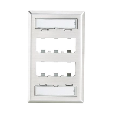 Placa de Pared Vertical, de Acero Inoxidable, Salida Para 6 Puertos Mini-Com, Con Espacios Para Etiquetas | CFPL6SY
