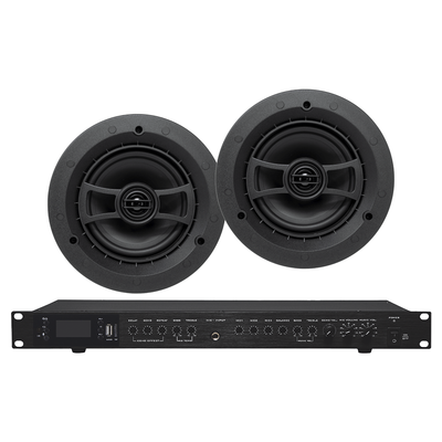 Amplificador de Audio con 2 Bocinas SP6 | 2 x 60W | Baja Impedancia 4 - 8Ω | Reproductor Bluetooth, USB, SD | Efectos Integrados Delay, Echo, Repeat | EP2060W/2CS