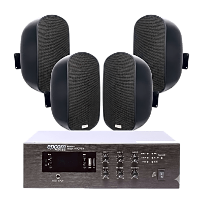 KIT de Amplificador de 240W para Escritorio | 4 Altavoces de Pared color Negro 3W - 50W | Sistema 70/100V | SFB240/4WS50