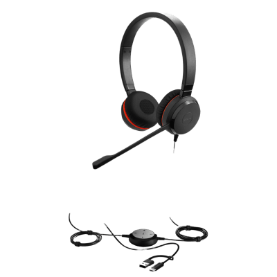 Jabra Evolve 30 II Duo MS con conexión USB C/A y 3.5mm, micrófono con cancelación de ruido y controlador en el cable con botones e indicadores LED (5399-823-369)) | EVOLVE-30I-IDUO-MS-USBC/A