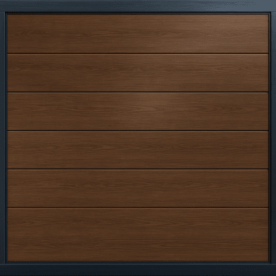 Puerta de Garage de Alta Calidad / Linea Central / Imitacion madera / oscura / 16x8 pies / AISLADA / Estilo Americana. | APDOOR-168B
