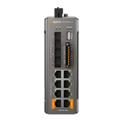 Switch de Red SP3012FM-L2(V3) / 8 Puertos 10/100/1000Mbps PoE / 4 Puertos SFP 1000M/2.5Gbps / Capacidad de Conmutación 36Gbps / Alimentación Dual DC / Instalación DIN-rail, Pared o Escritorio / Certificaciones CE, FCC, RoHS, UKCA, RCM | SP3012FM-L2(V3)