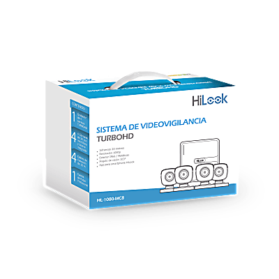 KIT TurboHD 1080p / DVR 8 canales con H.265+ / 4 Cámaras Bala Metálicas / Fuente de Poder / Accesorios de Instalación | HL-1080-MC8