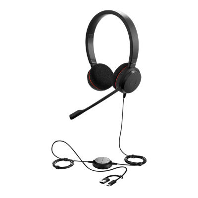 Jabra Evolve 20 DUO con conexión USB C/A, Micrófono con Cancelación de Ruido de Ultima Generación, Configuración Plug and Play (4999-829-269) | EVOLVE20DUOUCUSBC/A