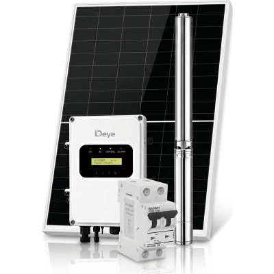Kit de Bombeo Solar 1500W (1 HP) / Bomba Sumergible con Controlador Integrado 60-220V CD / 4 Módulos Solares 540W / Interruptor Termomagnético 2P 20A 800V CC / Protector de Descargas Atmosféricas / Gabinete IP66 | SP1500DCKIT
