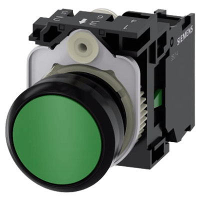 Botón 3SU11000AB401BA0 Sirius 22mm, Color Verde, Incluye soporte y contacto Normalmente Abierto. | 3SU11000AB401BA0