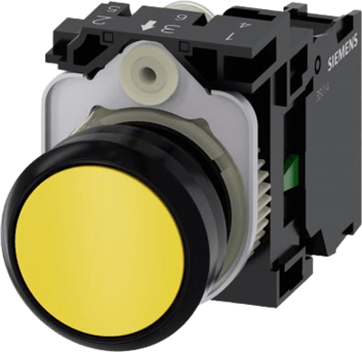 Botón 3SU11000AB301BA0 Sirius 22mm, Color Amarillo, Incluye soporte y contacto Normalmente Abierto. | 3SU11000AB301BA0