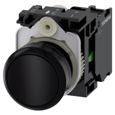 Botón 3SU11000AB101BA0 Sirius 22mm, Color negro, Incluye soporte y contacto Normalmente Abierto. | 3SU11000AB101BA0
