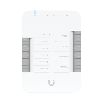 UniFi Access Hub Door, puede conectar 2 lectores y 2 cámaras (no incluidos) para controlar solo una puerta / 2 terminales AUX y 4 entradas adicionales (sensores y botones) POE 802.3bt no incluido | UA-HUB-DOOR