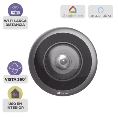 Cámara WiFi Panorámica Fisheye 360° / Resolución 3K+  / Visión Nocturna IR 10m / Detección IA Humana / Doble Banda 2.4-5GHz / Audio Bidireccional / Almacenamiento MicroSD 512GB / H.265 | CS-E4P