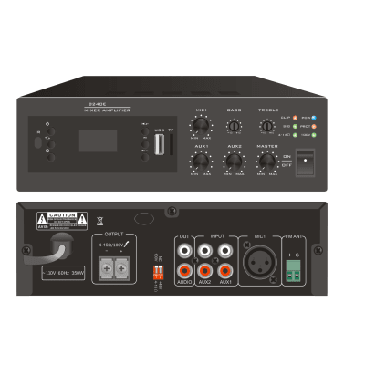 Amplificador Digital Mini MP3 con Bluetooth | 240W | Entrada XLR Micrófono 48V | 2 Entradas RCA | USB y TF Card | FM Radio | Control Remoto | Protección contra Cortocircuito y Sobrecarga | EP-B240E