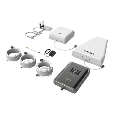 Kit Amplificador de Señal Celular 2G, 3G, 4G y 5G / Mejora llamadas convencionales y VoLTE / Amplifica señal de TELCEL, AT&T, MOVISTAR, BAIT,DiRi y más / Cubre hasta 300 m² con una antena y hasta 600 m² con 2 antenas. | EP-5G-PBS