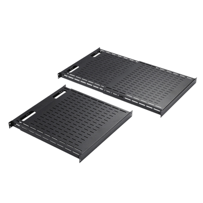 Charola Ventilada de Instalación sin Herramienta, Para Rack o Gabinetes de 4 Postes, Ajustable de 900 a 1200 mm de Profundidad, De Acero, Color Negro | D19FVT912B