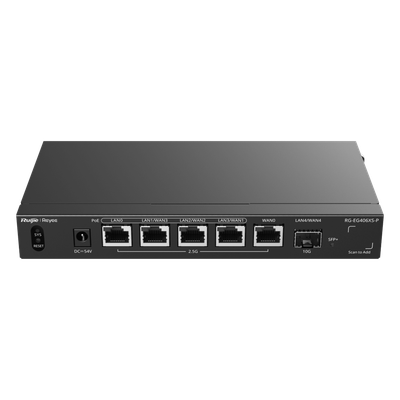 Router Balanceador con Función SD-WAN, PoE+ hasta 110 Watts, Hasta 5 Servicios de Internet y hasta 400 clientes con desempeño de 2.5 Gbps, un puerto SFP+ 10G | RG-EG406XS-P