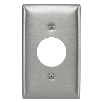 Placa para Receptáculo Sencillo de 15 y 20 A de Entrada Recta y  para Receptáculo de 15 A de Media Vuelta/ 1.4" (35.56 mm) / Acero Inoxidable. | HUB-SS7
