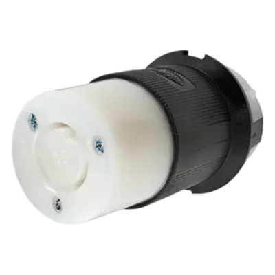 Conector Industrial con Bloqueo de Media Vuelta / 20 A 250 V CA / 2 Polos 3 Hilos / Color Blanco y Negro / Nema L6-20R. | HUB-HBL-2323