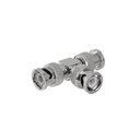 Adaptador de Triple conectores BNC macho para uso en sistemas de video vigilancia en aplicación con cables coaxiales RG-59/ RG-6, Níquel/ Oro/ Politetrafluoroetileno. | TT-RG-14