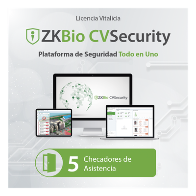 Licencia para ZKBio CVsecurity permite gestionar hasta 5 dispositivos para tiempo y asistencia | ZKCVTAP5