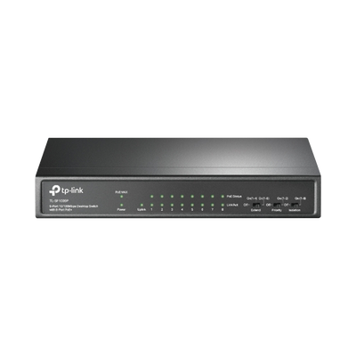 Switch PoE+ No Administrable / De Escritorio 9 puertos 10/100 Mbps / 8 puertos PoE af/at Inteligente / Presupuesto 65 W / Hasta 250 metros | TLSF1009P