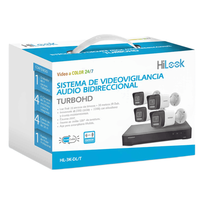 [Dual Light] Kit TurboHD 3K (5 Megapixel Lite) / DVR 4 Canales / 4 Cámaras bala Dual Light / Audio bidireccional / Accesorios de Interconexión / Fuente de Poder | HL-3K-DL/T