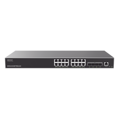 Switch Capa 3 PoE+ Administrable / 16 puertos 10/100/1000 Mbps + 4 Puertos SFP+ de 10 Gigabits / Hasta 240W / Compatible con GWN Cloud. | GWN7812P