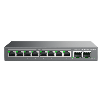 Switch L2 Lite Administrable de 10 Puertos / 8 Puertos Ethernet 2.5 Gigabits / 2 Puertos SFP+ 10 Gigabits / VLAN / QoS / Montaje en Escritorio o Pared / Compatible con GDMS | GWN7721