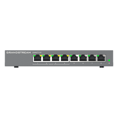 Switch de Red Administrable Capa 2 Lite / 8 Puertos Gigabit Ethernet / 4 Puertos PoE / VLAN / QoS / Snooping IGMP / Montaje en Pared y Escritorio / Compatible con GDMS | GWN7711P