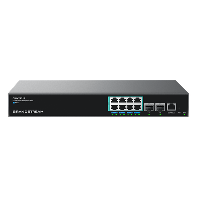Switch PoE Multigigabit Capa 3 / 8 Puertos Ethernet 2.5 G / 2 Puertos SFP+ / PoE++ Dinámico / IPv6 e IPv4 / VLAN Avanzada / QoS / Stacking hasta 4 Dispositivos / Administración Local y en la Nube | GWN7821P