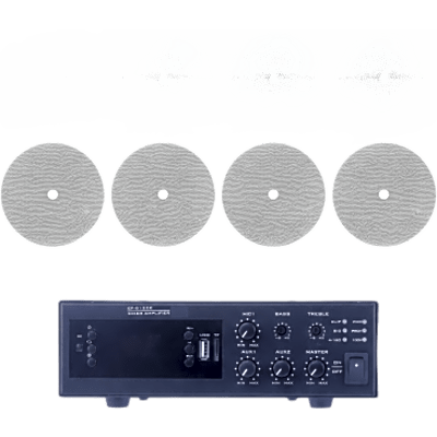 KIT de Amplificador de 120W para Escritorio | 4 Altavoces de Techo de 6" | 20W | Sistema 70/100V | EPB120E/4CST