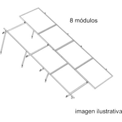 Sistema de Montaje Solar BASEL / 8 Módulos 645W / Configuración 2x4 / Losa Plana / Resistencia 170 km/h / Rieles N-S 4.72m / Inclinación 22° | KITBASEL2X4