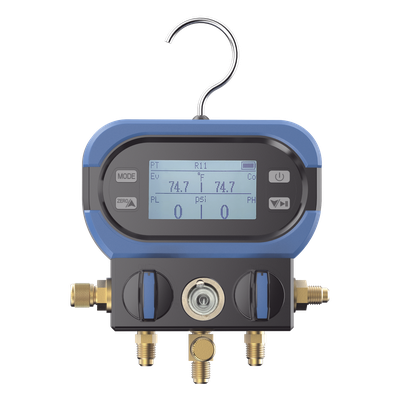 Manifold Digital / 2 Válvulas / Sensor Alta Precisión / LCD Retroiluminada / Rango -14 a 800 psi (55 bar) / 40+ Refrigerantes / Anti-Caídas | DM-AA