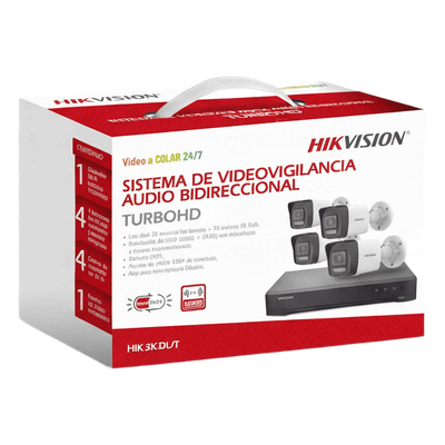 Kit TurboHD / 3K 5 Megapixel / DVR 4 Canales + 2 IP / 4 Cámaras Bala Dual Light / IR 30 m (98.4 ft) / Audio Bidireccional / AcuSense | HIK-3K-DL/T