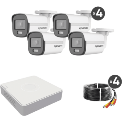 Kit TurboHD 1080p Lite / DVR 4 Canales / 4 Cámaras Bala 2 Megapixel ColorVu / Fuente de Poder / Accesorios de instalación | B8-KIT-CV