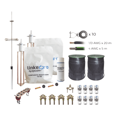 Kit Pararrayo / Torre 15 m (49 ft) / Dipolo Corona Aluminio / Cable Cobre 1/0 AWG / Electrodo 30A / Radio Cobertura 72° | KLP-TZ15-PRO