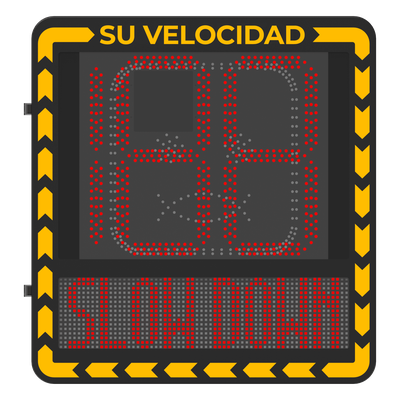 Radar Medidor de Velocidad / Detección 100 m (328.1 ft) / 32 Objetivos / 3 Carriles / Pantalla LED 3000 cd/m² / IP66 / Ethernet | YJP7681-188-RR