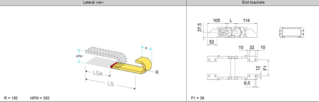 SSMEC  Cadena portacables de nailon con travesaños abatibles mod: E4.-2-02-150 cantidad:8.5mts
