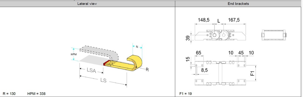 SSMEC Cadena portacables de nailon con travesaños abatibles mod:E4-32-02-150 cantidad:5.04mts
