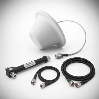 Kit de Antena Omnidireccional tipo Domo y Divisor de Potencia de 2 salidas / Jumpers Coaxiales de 3 y 15 m con conectores N macho | EP1DIV-1ANT-2CCN