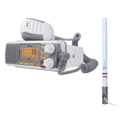 Kit de radio marina VHF / 156-163 MHz / Antena 2.4 m (7.9 ft) / 25 W / IPX4 / GPS integrado | UM385/KIT5101