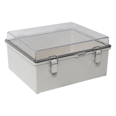 Gabinete Plástico ABS / Puerta Transparente Policarbonato / 300 x 300 x 180 mm (11.8 x 11.8 x 7.1 in) / Uso en Intemperie / Cierre por Broches Inoxidables / Compatible con Placa Interna | PST-3030-18ET