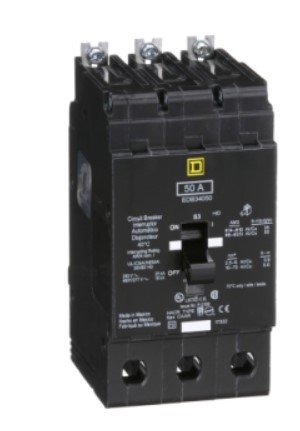 SSMELE Interruptor mini atornillable marco E Square D de 3 Polos, 50A, 480Y/277 VCA y 18/25kA mod: EDB34050