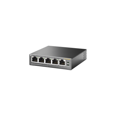 Switch PoE no Administrable de escritorio / 5 puertos 10/100 Mbps / 4 puertos PoE af/at / Presupuesto 67 W / Modo Extensor hasta 250 m / Calidad video prioritaria | TL-SF1005P