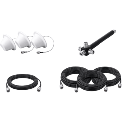 Kit de 3 Antenas Omnidireccionales tipo Domo y Divisor de Potencia de 4 salidas / Jumpers Coaxiales de 3 m y tres de 15 m con conectores N macho | EP1DIV-3ANT-4CCN