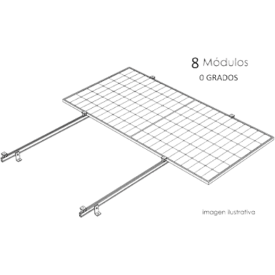 Sistema de Montaje Solar para Techo Plano / 1 Módulo / Resistencia Viento 140 km/h / Inclinación 15° / Riel 2.14 m / Área 4 m² (43.1 ft²) | KITBASEL1X8A0