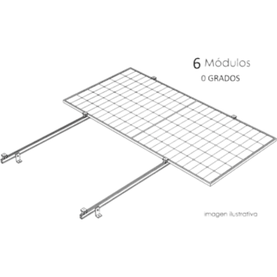 Sistema de Montaje Solar / Techo Plano / 1 Módulo / Resistencia Viento 140 km/h / Inclinación 15° / Área 4 m² | KITBASEL1X6A0