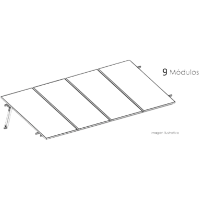 Estructura de Montaje Fotovoltaico / Losa Plana / Configuración 1x3 / Viento 170 km/h / Inclinación 10° / Rieles E-O 3.55 m (11.65 ft) / Rieles N-S 2.14 m (7.02 ft) / Altura 0.52 m (1.71 ft) / Área 10 m² / Módulos 645 | KITBASEL1X9