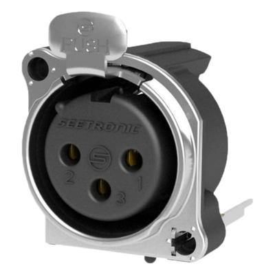 Conector XLR Hembra / 3 Polos / Montaje Vertical PCB / Carcasa Metálica / Pines Chapados en Oro / Diseño Compacto | SCADF3-V